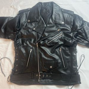 Black Cowhide Leather Motorcycle Eagle design jacket Thickness 0.9mm, Zip YKK
